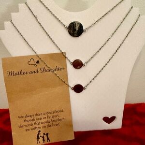 Silver and Black Mother and Daughter Necklace Set